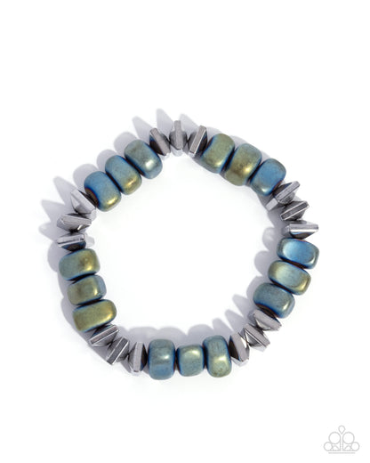Part of the Plan - Blue Oil Spill Brushed Beads Stretchy Urban Bracelet - Paparazzi Accessories