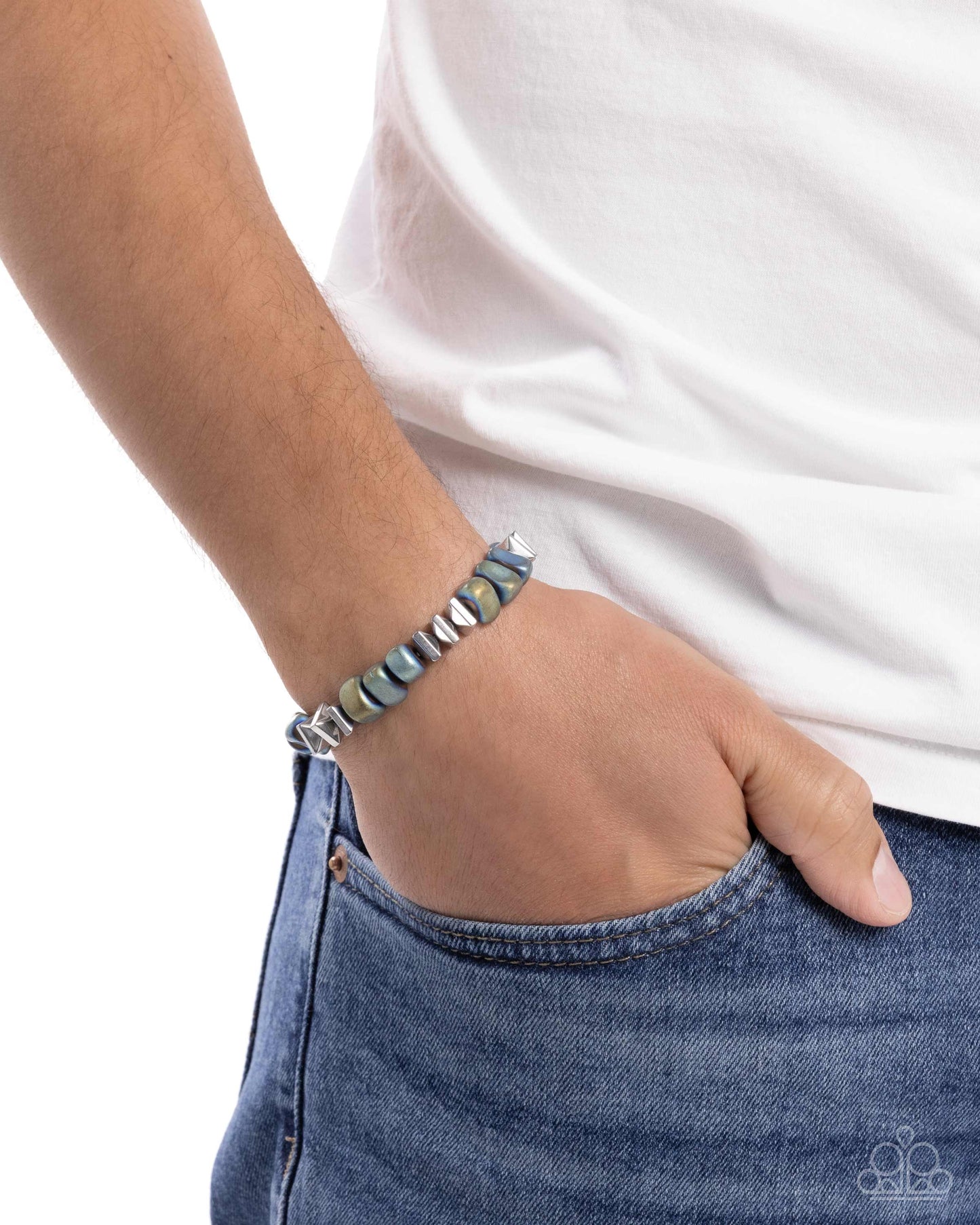 Part of the Plan - Blue Oil Spill Brushed Beads Stretchy Urban Bracelet - Paparazzi Accessories