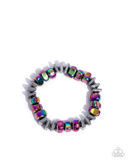 Part of the Plan - Multi Oil Spill Beads Urban Stretchy Bracelet - Paparazzi Accessories