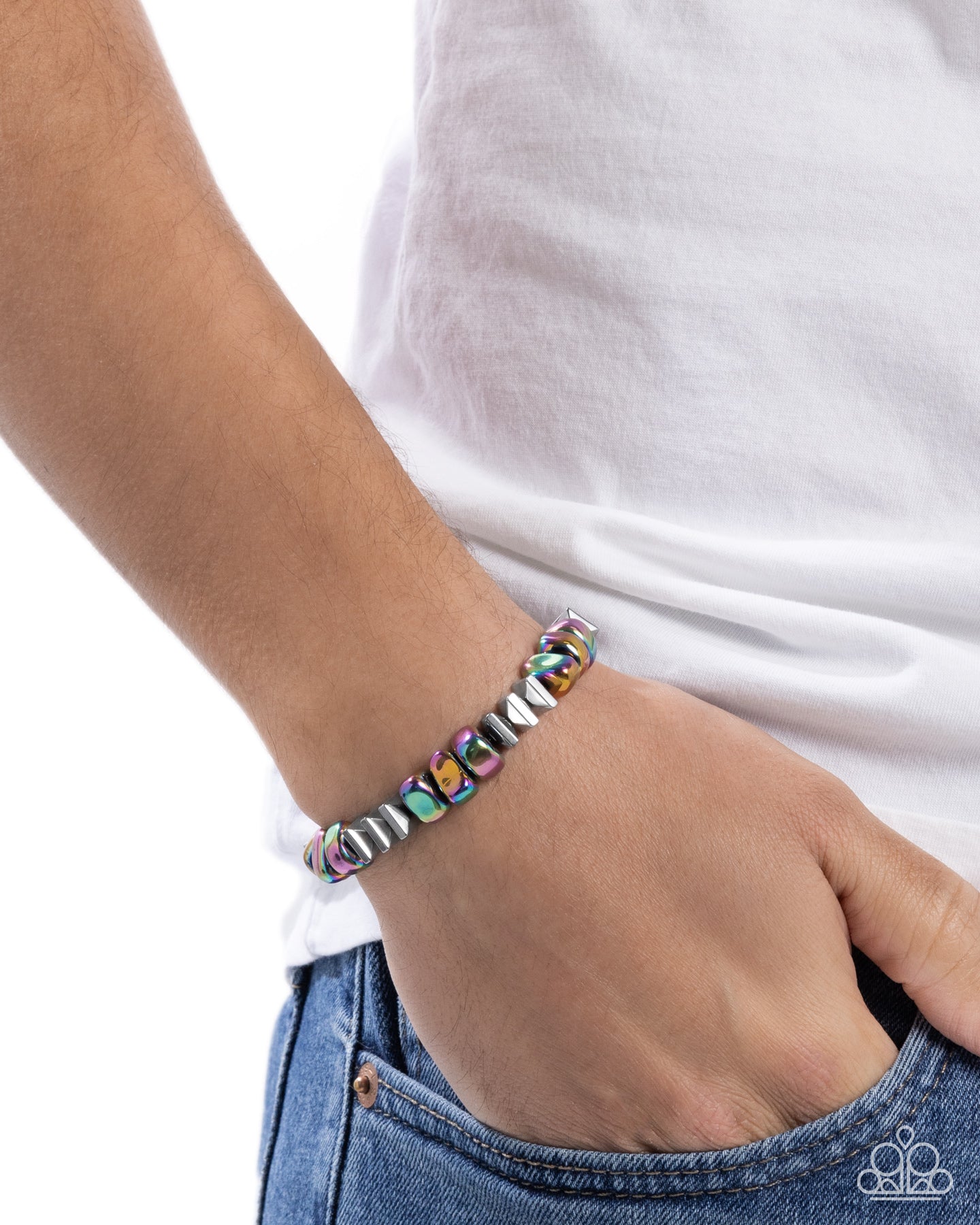 Part of the Plan - Multi Oil Spill Beads Urban Stretchy Bracelet - Paparazzi Accessories