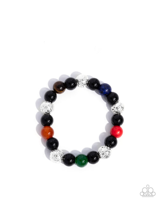 Hammered Hero - Multi - Lapis, Tiger's Eye, Orange, Jade, Red, Lava Stone Beads Urban Stretchy Bracelet - Paparazzi Accessories