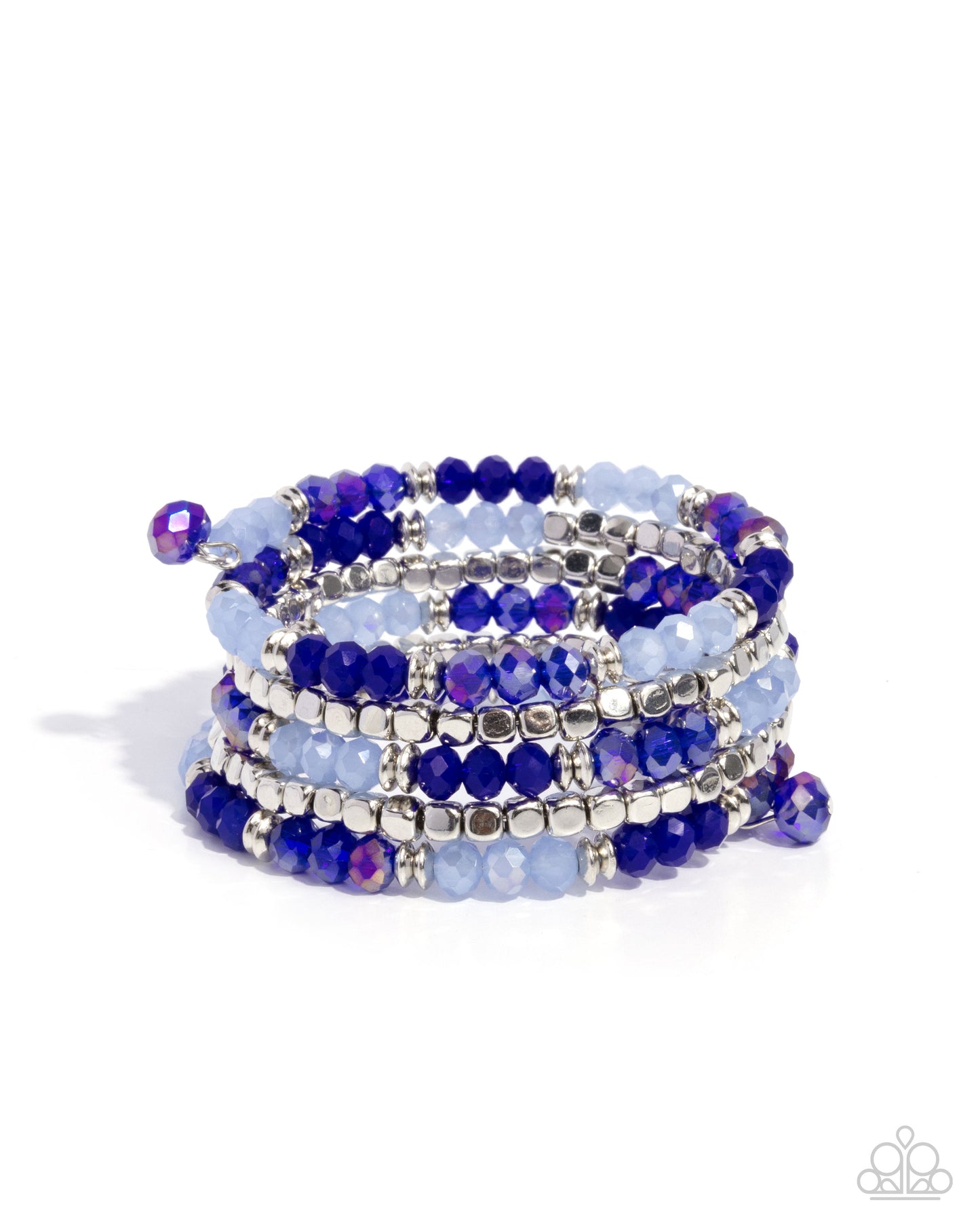 Memorable Masterpiece - Blue Beaded Silver Coil Bracelet - Paparazzi Accessories