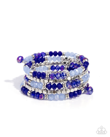Memorable Masterpiece - Blue Beaded Silver Coil Bracelet - Paparazzi Accessories