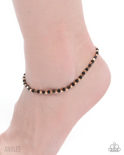 Exquisitely Eclectic - Gold & Black Bead Clasp Anklet - Paparazzi Accessories