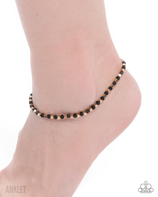 Exquisitely Eclectic - Gold & Black Bead Clasp Anklet - Paparazzi Accessories