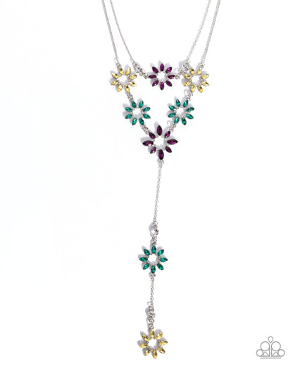 Sprouting Sunshine - Multi Rhinestone Flower Silver Necklace - Paparazzi Accessories