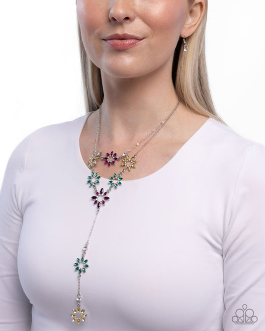 Sprouting Sunshine - Multi Rhinestone Flower Silver Necklace - Paparazzi Accessories