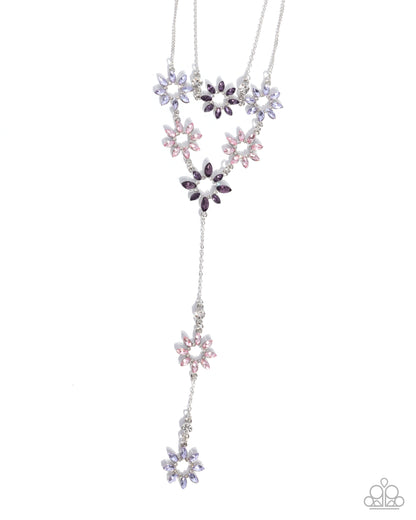 Sprouting Sunshine - Purple Rhinestone Flower Silver Necklace - Paparazzi Accessories