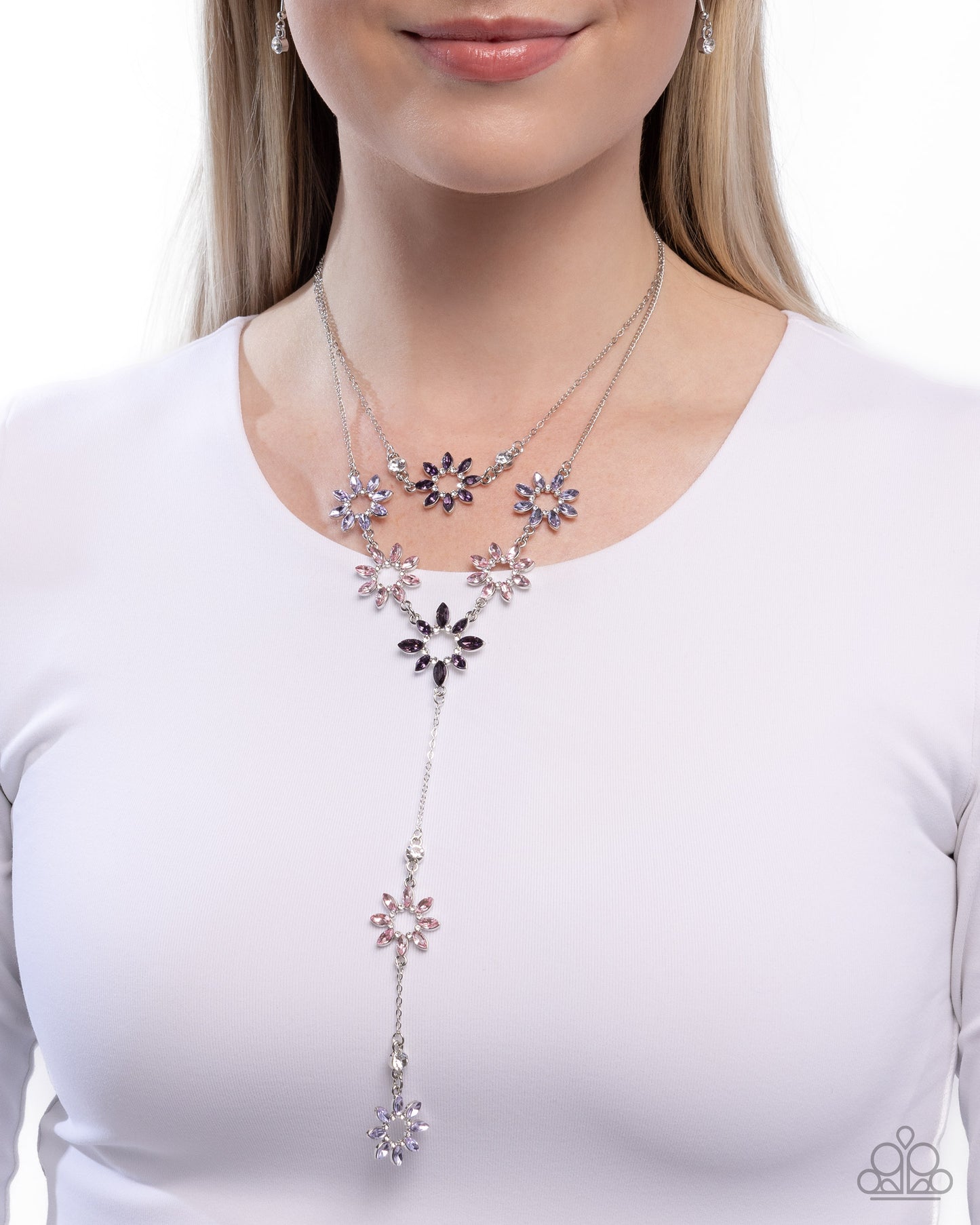 Sprouting Sunshine - Purple Rhinestone Flower Silver Necklace - Paparazzi Accessories
