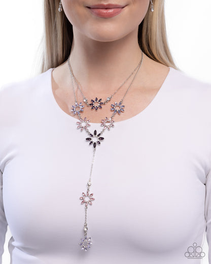 Sprouting Sunshine - Purple Rhinestone Flower Silver Necklace - Paparazzi Accessories