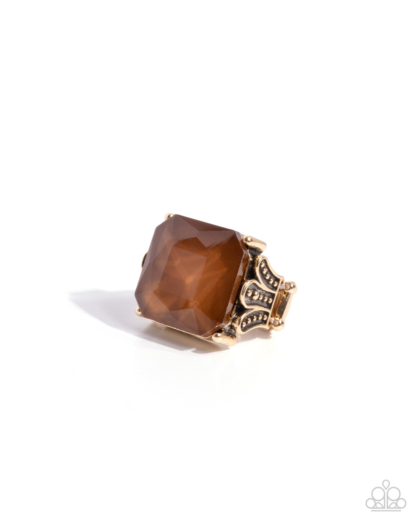 Monumental Masterpiece - Brown Faceted Gem Gold Ring - Paparazzi Accessories