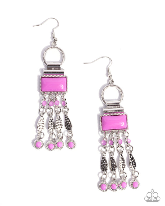 Complimentary Cascade - Purple Acrylic Silver Fishhook Earrings - Paparazzi Accessories
