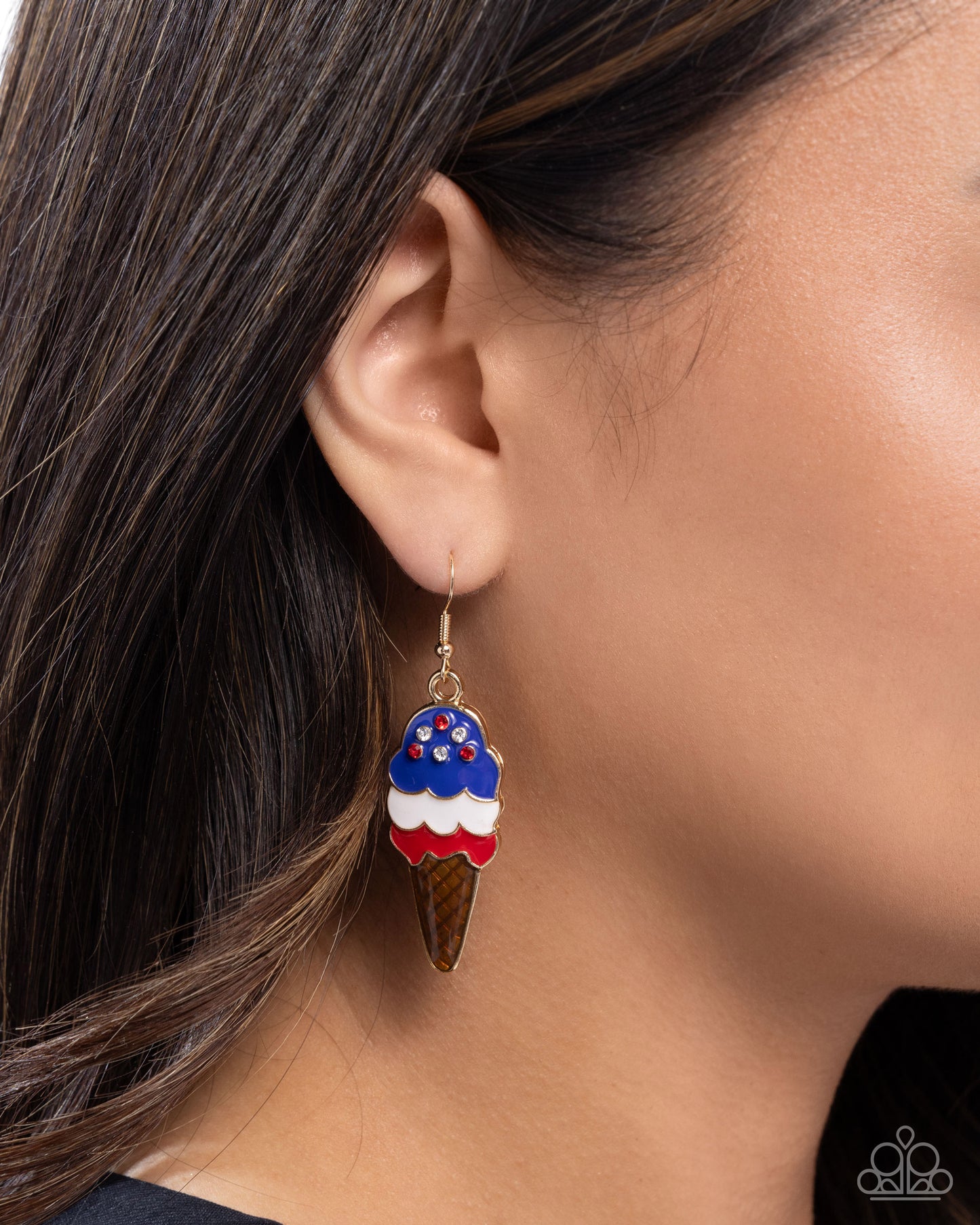 Imaginative Ice Cream - Multi - Red, White, Blue, & Brown Enamel Gold Fishhook Earrings - Paparazzi Accessories