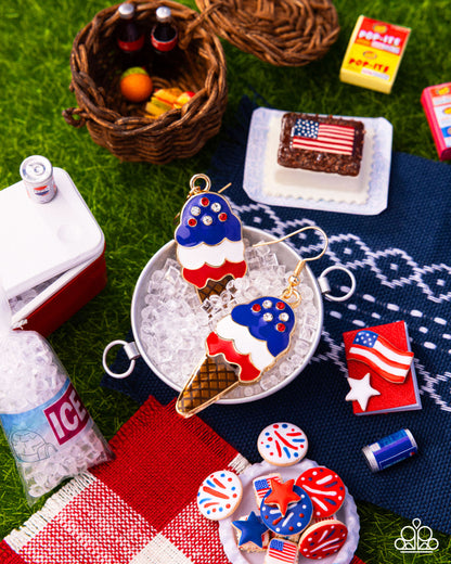 Imaginative Ice Cream - Multi - Red, White, Blue, & Brown Enamel Gold Fishhook Earrings - Paparazzi Accessories