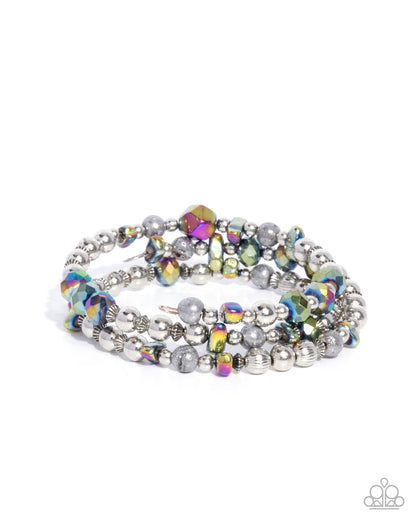 Fresh Fantasy - Multi Oil Spill Silver Coil Bracelet - Paparazzi Accessories