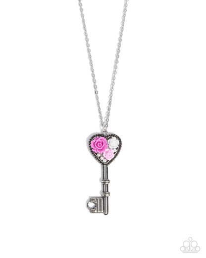 Gifted Garden - Complete Look, Silver Key Necklace and Earrings - Paparazzi Accessories
