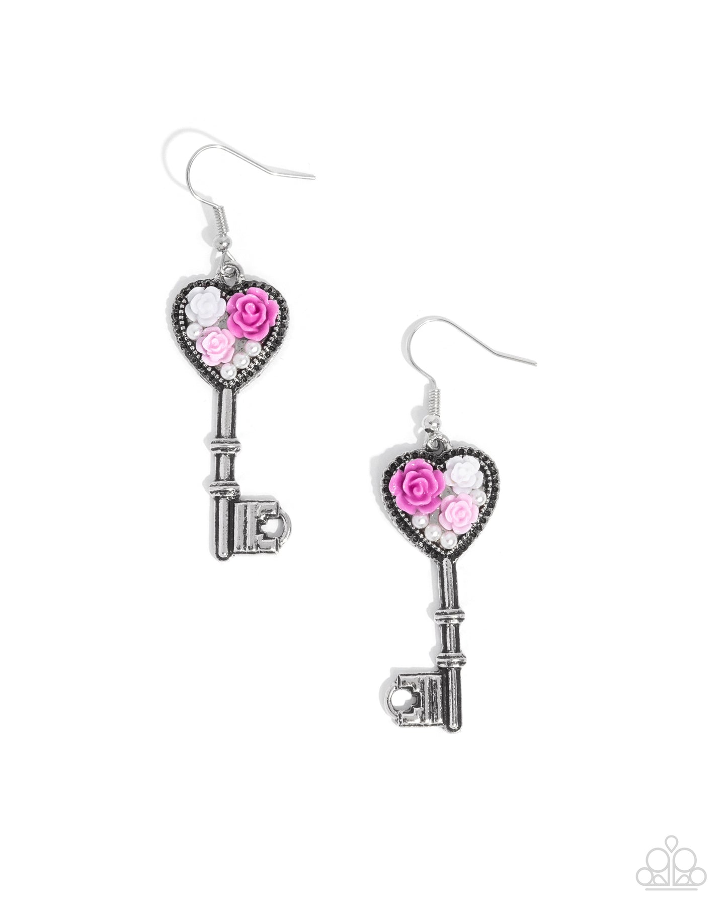 Gifted Garden - Complete Look, Silver Key Necklace and Earrings - Paparazzi Accessories