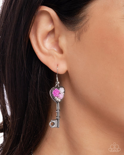 Gifted Garden - Complete Look, Silver Key Necklace and Earrings - Paparazzi Accessories