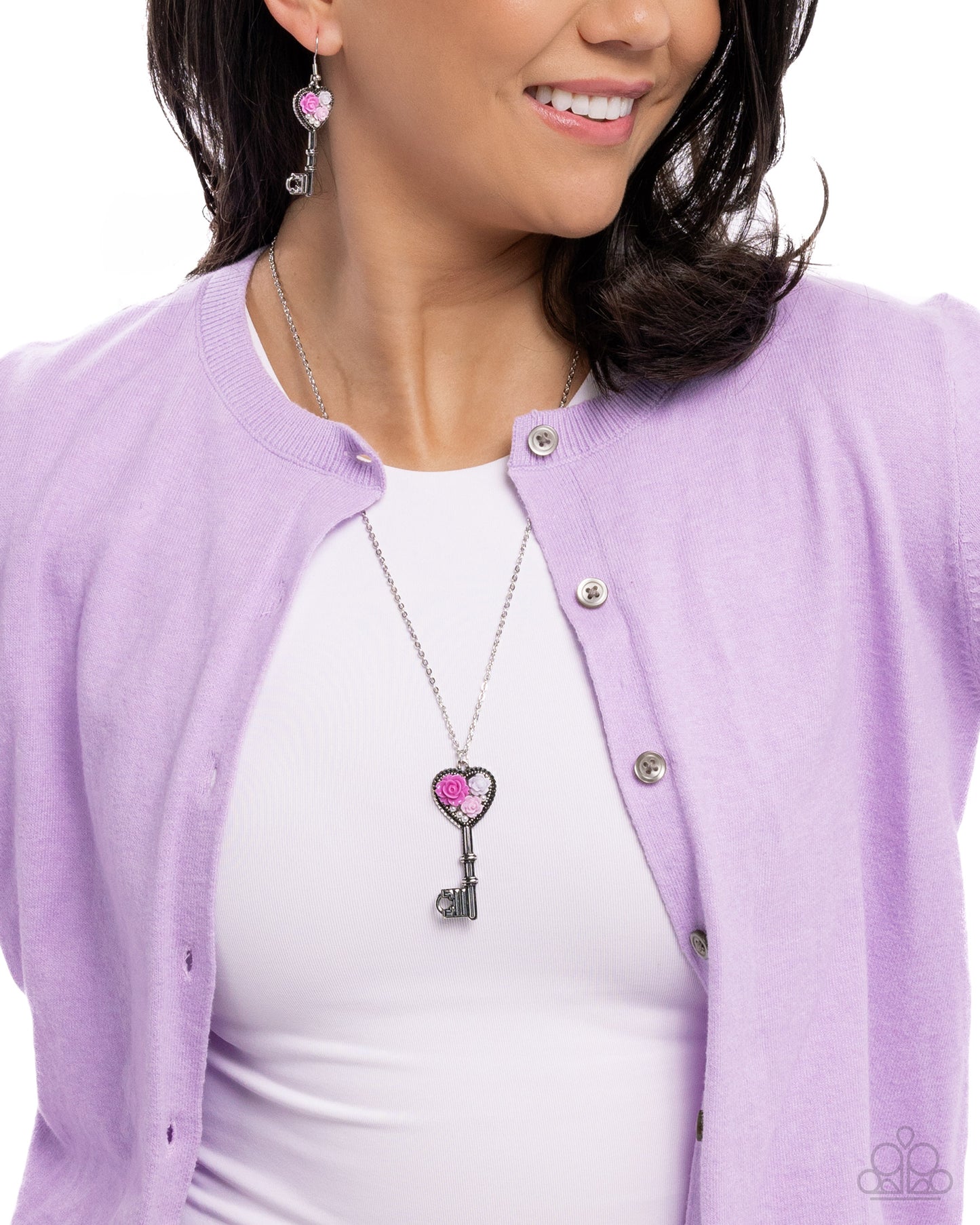 Gifted Garden - Complete Look, Silver Key Necklace and Earrings - Paparazzi Accessories