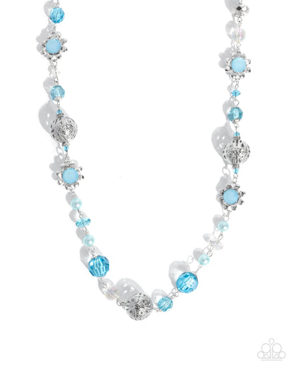 Wishful Whimsy - Blue Beads & Pearls Silver Necklace - Paparazzi Accessories