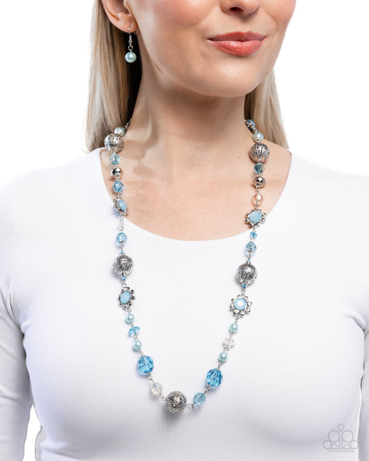 Wishful Whimsy - Blue Beads & Pearls Silver Necklace - Paparazzi Accessories