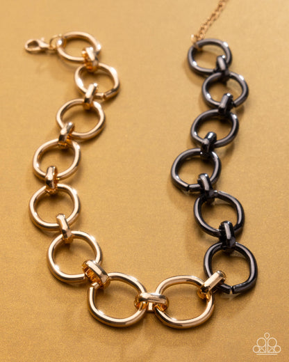 Mismatched Minuet - Gold and Gunmetal Necklace - Paparazzi Accessories