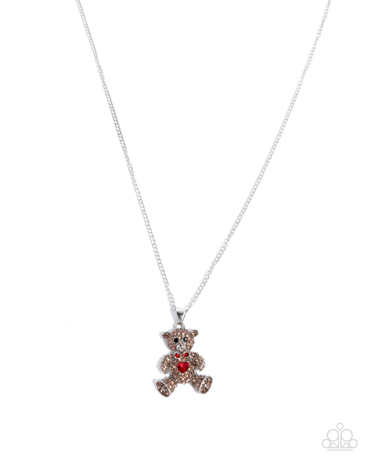 Twinkling Teddy - Multi Rhinestone Teddy Bear Pendant Silver Necklace - Paparazzi Accessories