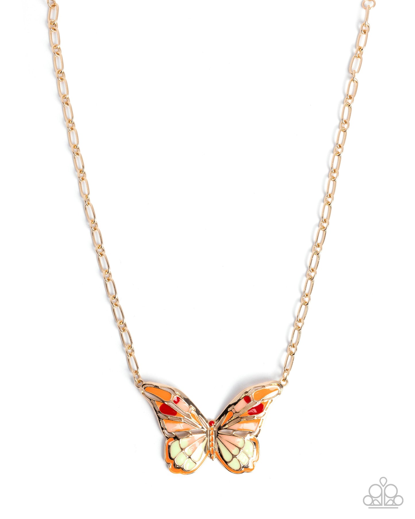 Aerial Accolade - Orange Enamel Butterfly Gold Necklace - Paparazzi Accessories
