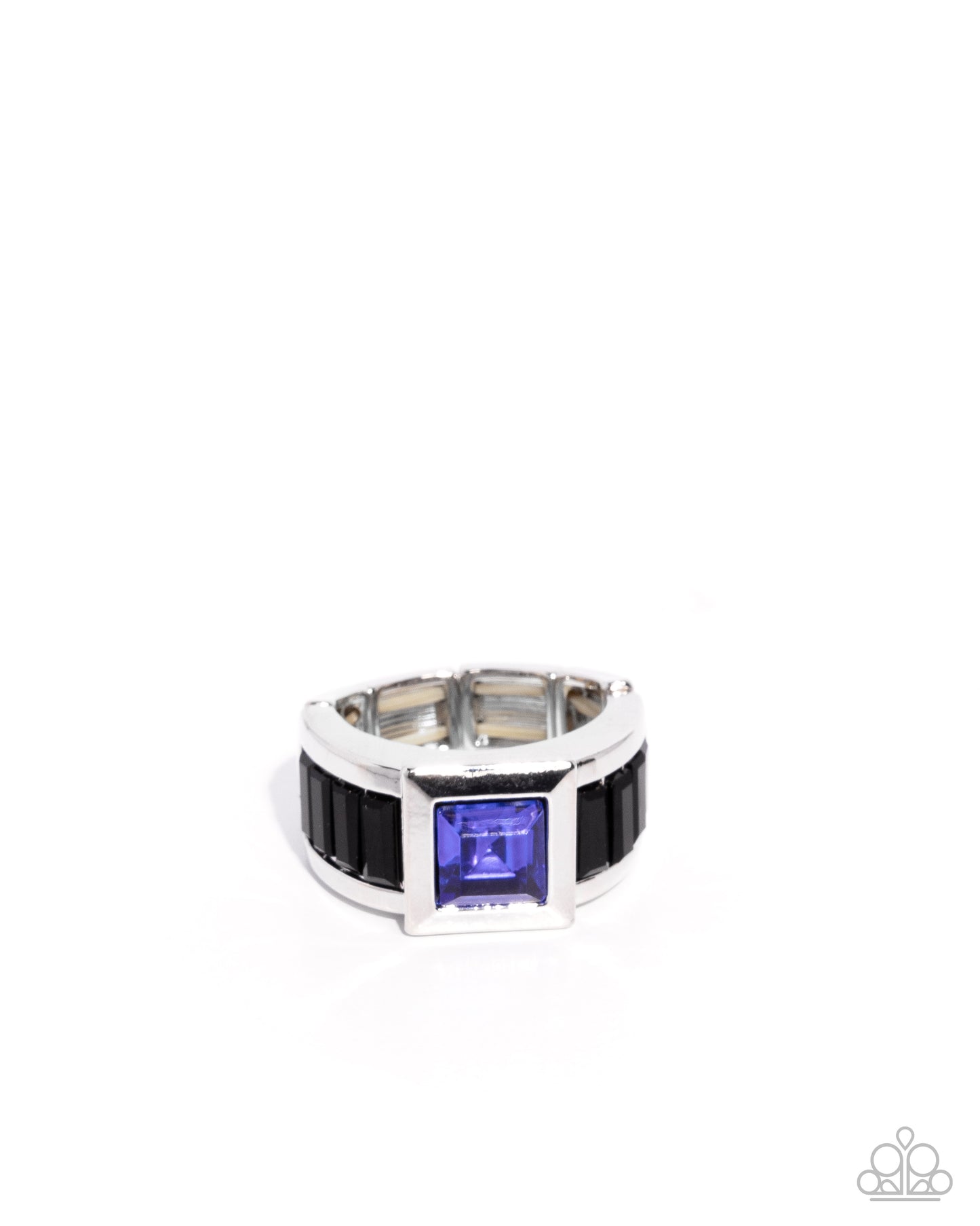 Encased Entrepreneur - Blue & Black Onyx Rhinestone Silver Urban Ring - Paparazzi Accessories