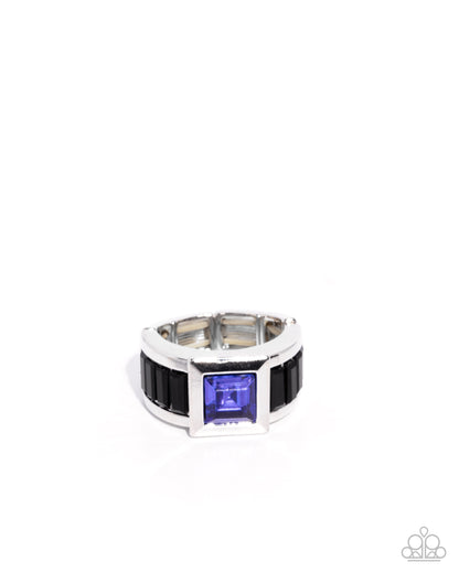 Encased Entrepreneur - Blue & Black Onyx Rhinestone Silver Urban Ring - Paparazzi Accessories