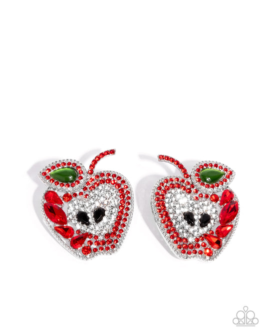 Apple for the Teacher - Red Rhinestone Post Back Earrings - Paparazzi Accessories