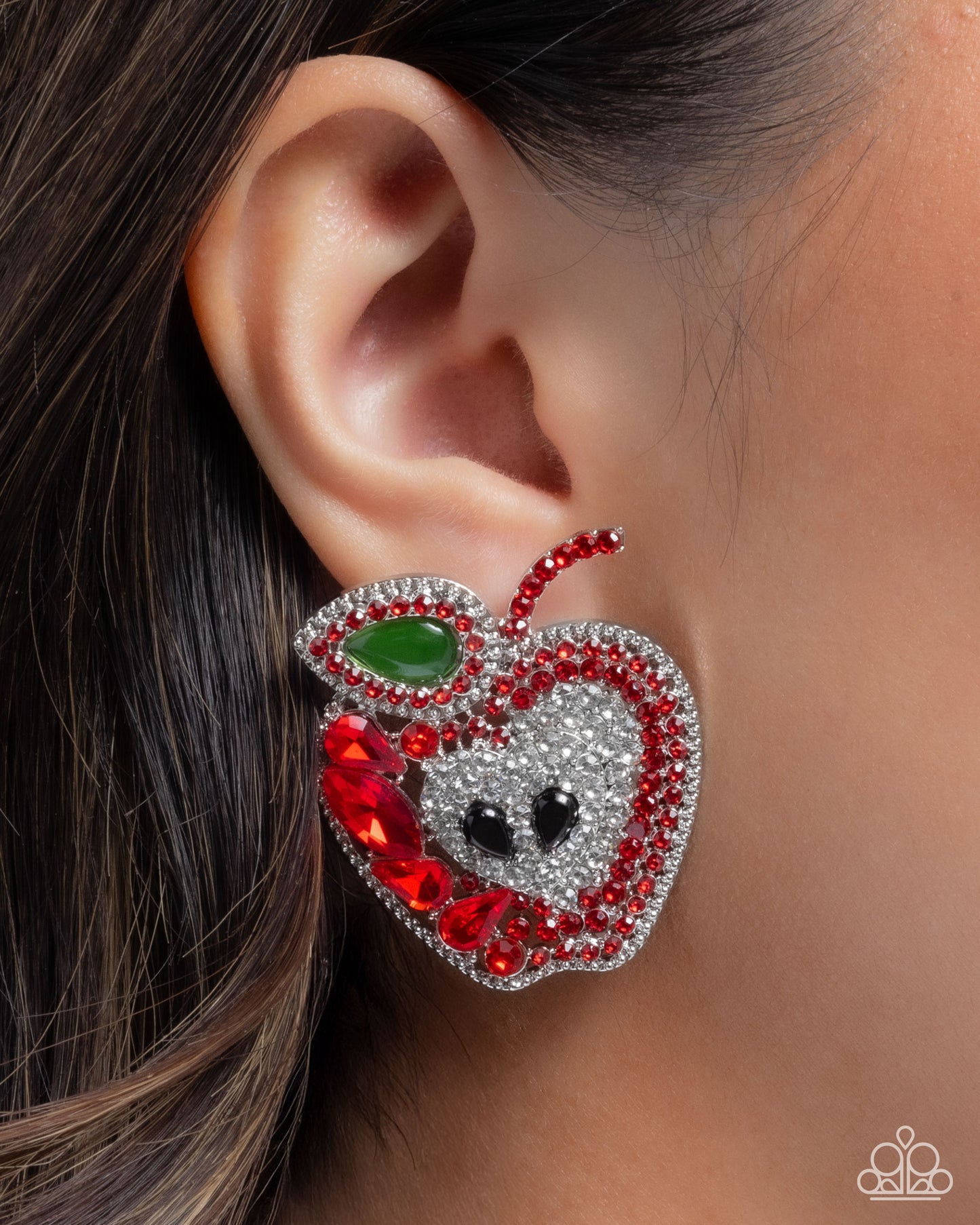 Apple for the Teacher - Red Rhinestone Post Back Earrings - Paparazzi Accessories