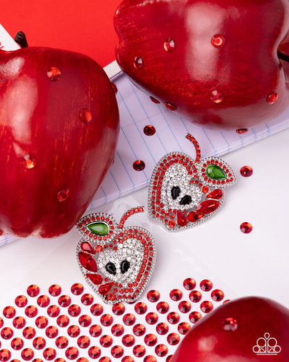 Apple for the Teacher - Red Rhinestone Post Back Earrings - Paparazzi Accessories
