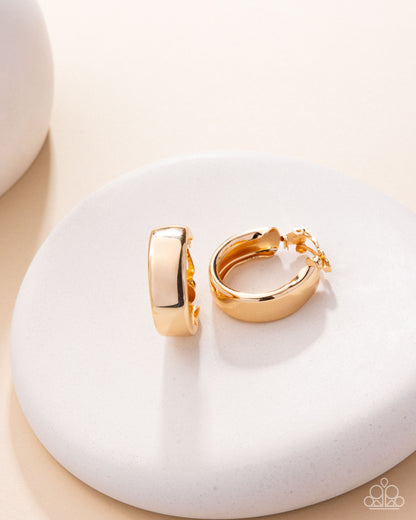 Sleek Spell - Gold Hoop Clip-On Back Earrings - Paparazzi Accessories