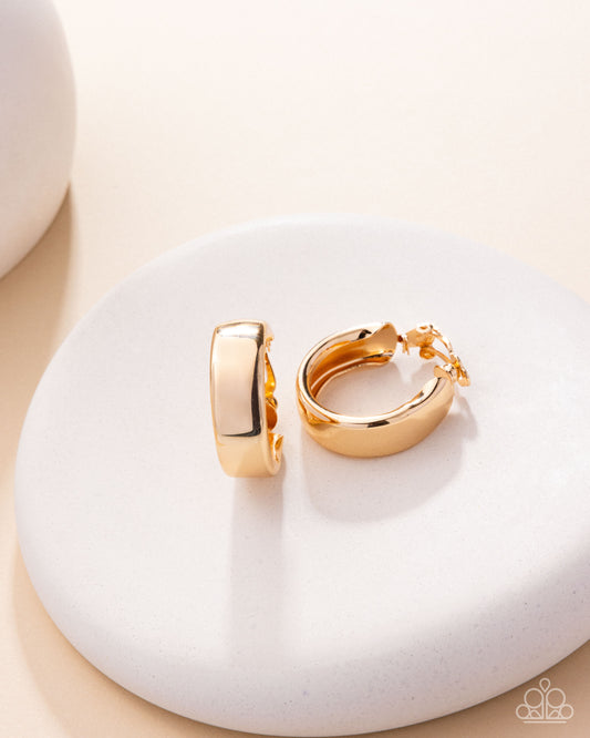 Sleek Spell - Gold Hoop Clip-On Back Earrings - Paparazzi Accessories