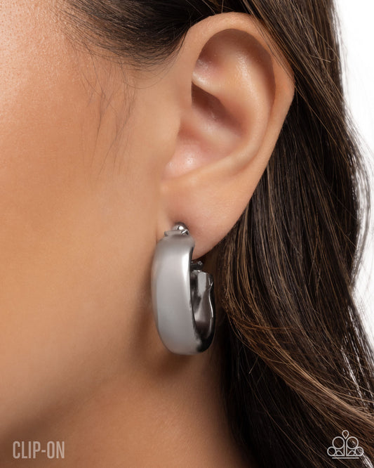 Sleek Spell - Silver - Clip-on Hoop Earrings - Paparazzi Accessories