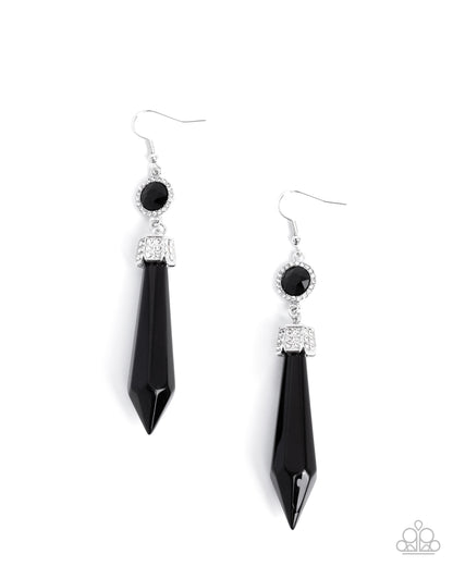 Palatial Pizzazz - Black Gemstone, White Rhinestone Silver Fishhook Earrings - Paparazzi Accessories
