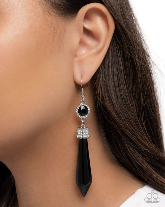 Palatial Pizzazz - Black Gemstone, White Rhinestone Silver Fishhook Earrings - Paparazzi Accessories