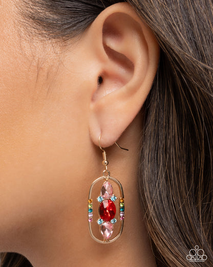Sit and Stare - Red Gemstone, Gold Fishhook Earrings - Paparazzi Accessories