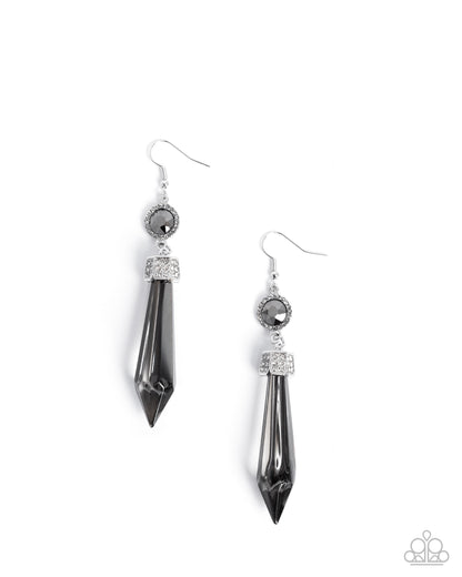 Palatial Pizzazz - Silver Gemstone, White Rhinestone Fishhook Earrings - Paparazzi Accessories