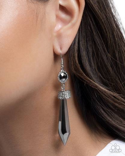 Palatial Pizzazz - Silver Gemstone, White Rhinestone Fishhook Earrings - Paparazzi Accessories