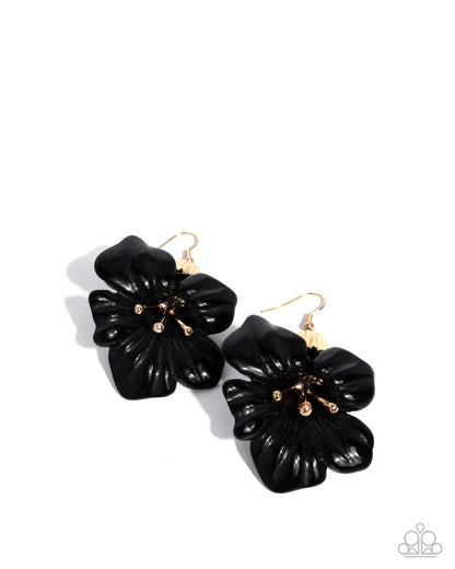 Blossoming Boardroom - Black Enamel Flower Earrings - Paparazzi Accessories