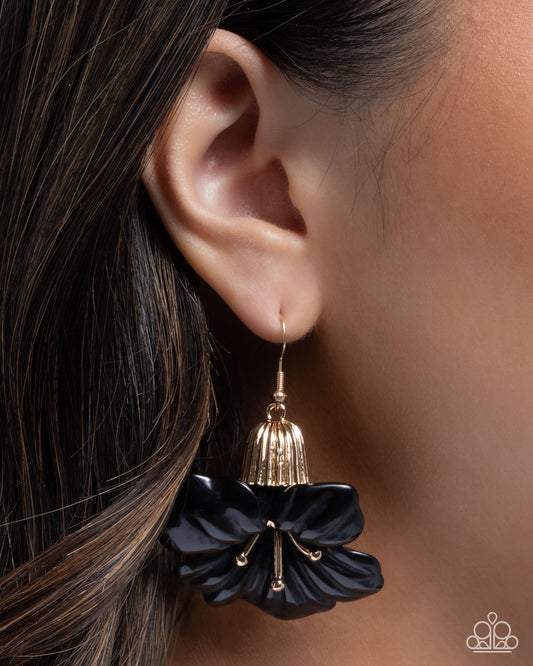 Blossoming Boardroom - Black Enamel Flower Earrings - Paparazzi Accessories