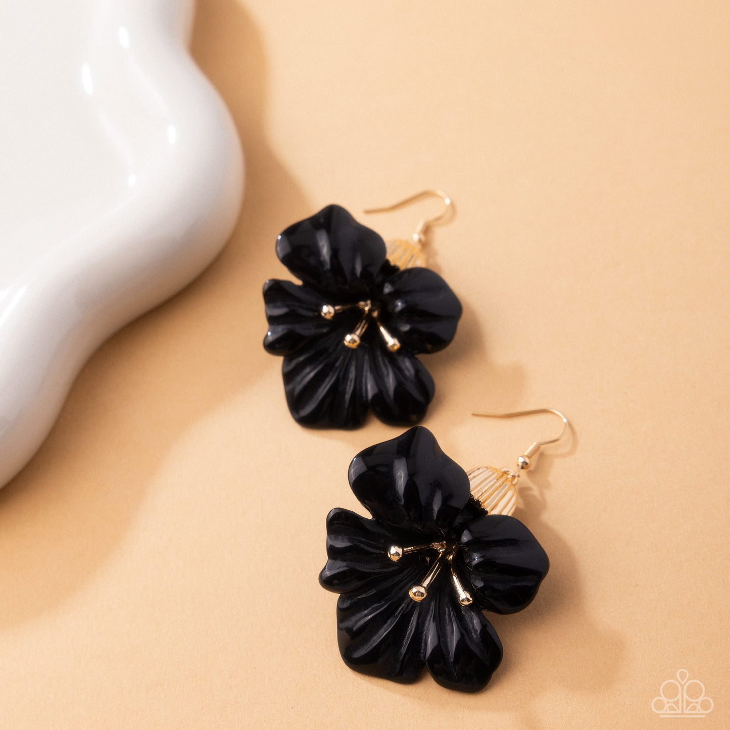 Blossoming Boardroom - Black Enamel Flower Earrings - Paparazzi Accessories