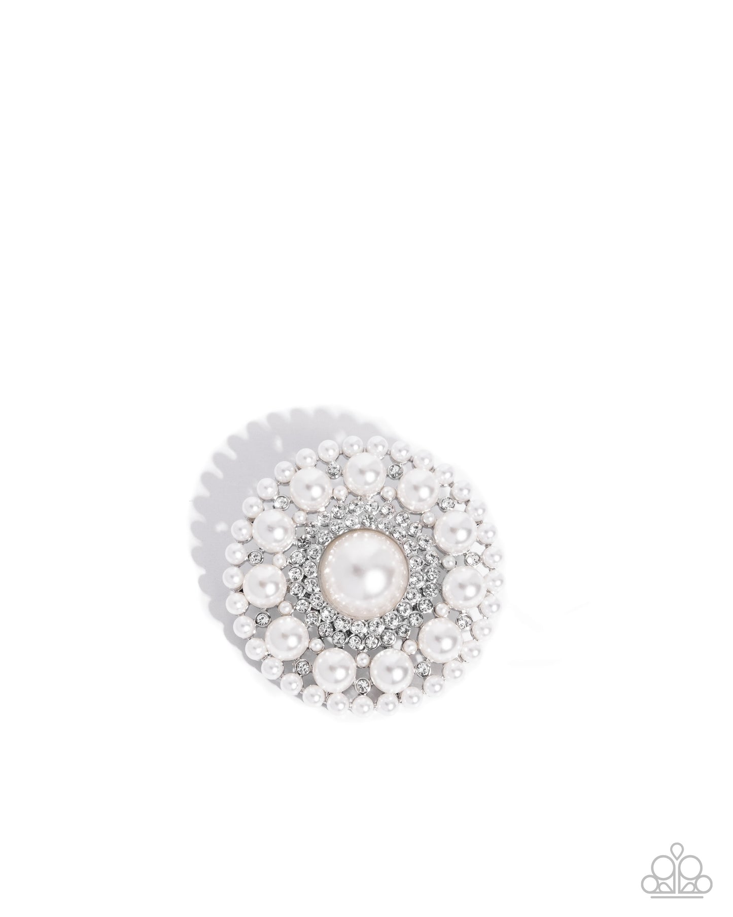 Posh Paladin - White Pearl and Rhinestone Brooch - Paparazzi Accessories