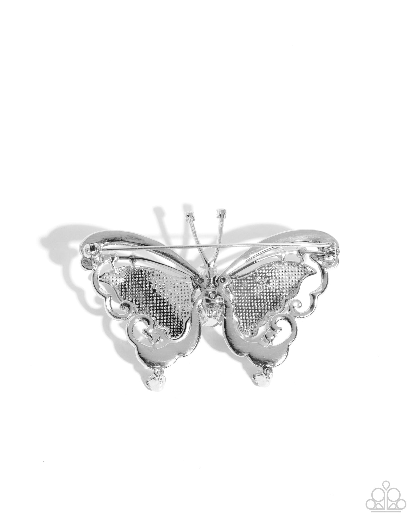 Articulate Aerial - White Shell, Silver Butterfly Brooch - Paparazzi Accessories
