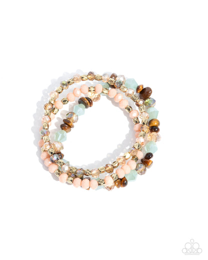 Flawless Facets - Brown, Gold, Antique Pink, UV Shimmer Beads Stretchy Bracelets - Paparazzi Accessories