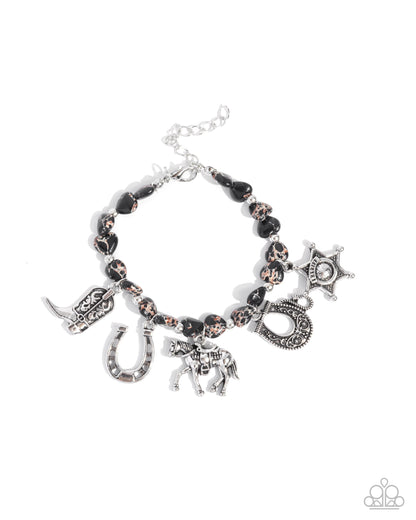Cowboy Chorus - Black Marble Stone Charm Bracelet - Paparazzi Accessories