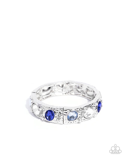 Colorful Castle - Blue and White Rhinestone Silver Stretch Bracelet - Paparazzi Accessories