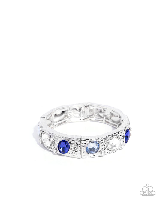 Colorful Castle - Blue and White Rhinestone Silver Stretch Bracelet - Paparazzi Accessories
